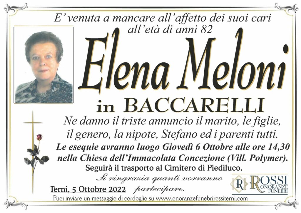 Funerale ELENA MELONI a Terni - Onoranze Funebri ROSSI